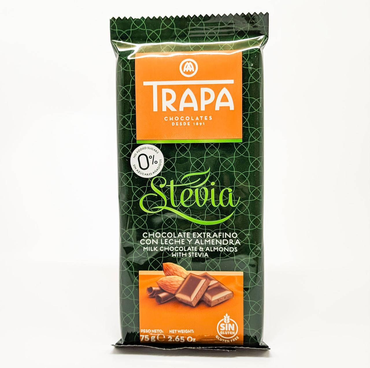 

Шоколад без сахара Trapa Stevia Milk Chocolate with Almonds 75 gramm
