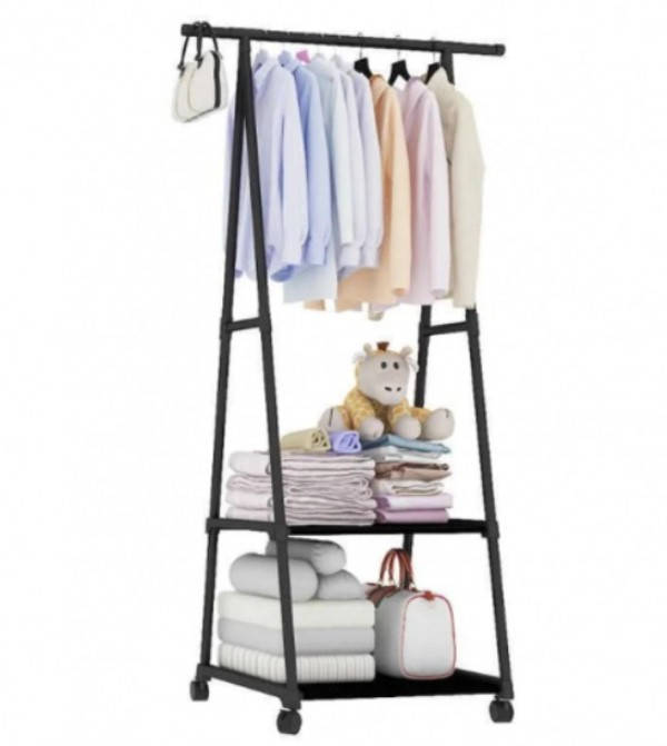 

Вешалка напольная, стойка для одежды с двумя полками Черная, Черный