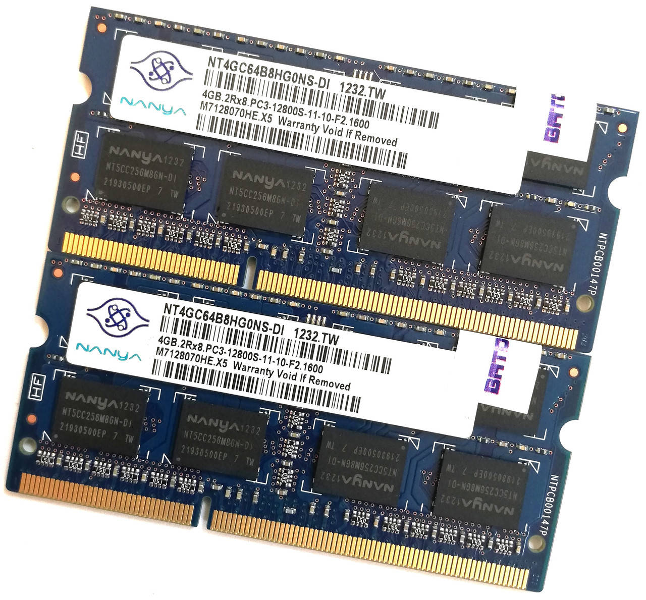 

Пара оперативной памяти Nanya SODIMM DDR3 8Gb (4Gb+4Gb) 1600MHz 12800s CL11 (NT4GC64B8HG0NS-DI) Б/У