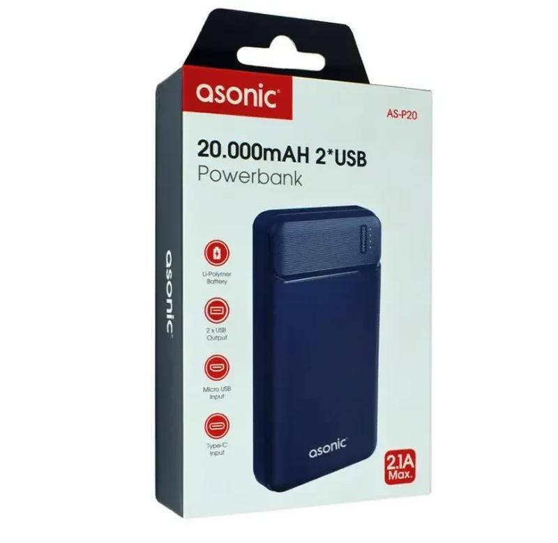 

Power Bank 20000 mAh Asonic AS-P20, портативное зарядное устройство, переносная зарядка, мобильная батарея