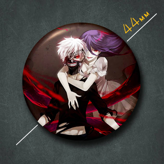 

"Кэн Канэки и Ридзэ Камисиро (Токийский гуль / Tokyo ghoul)" значок круглый на булавке Ø44 мм