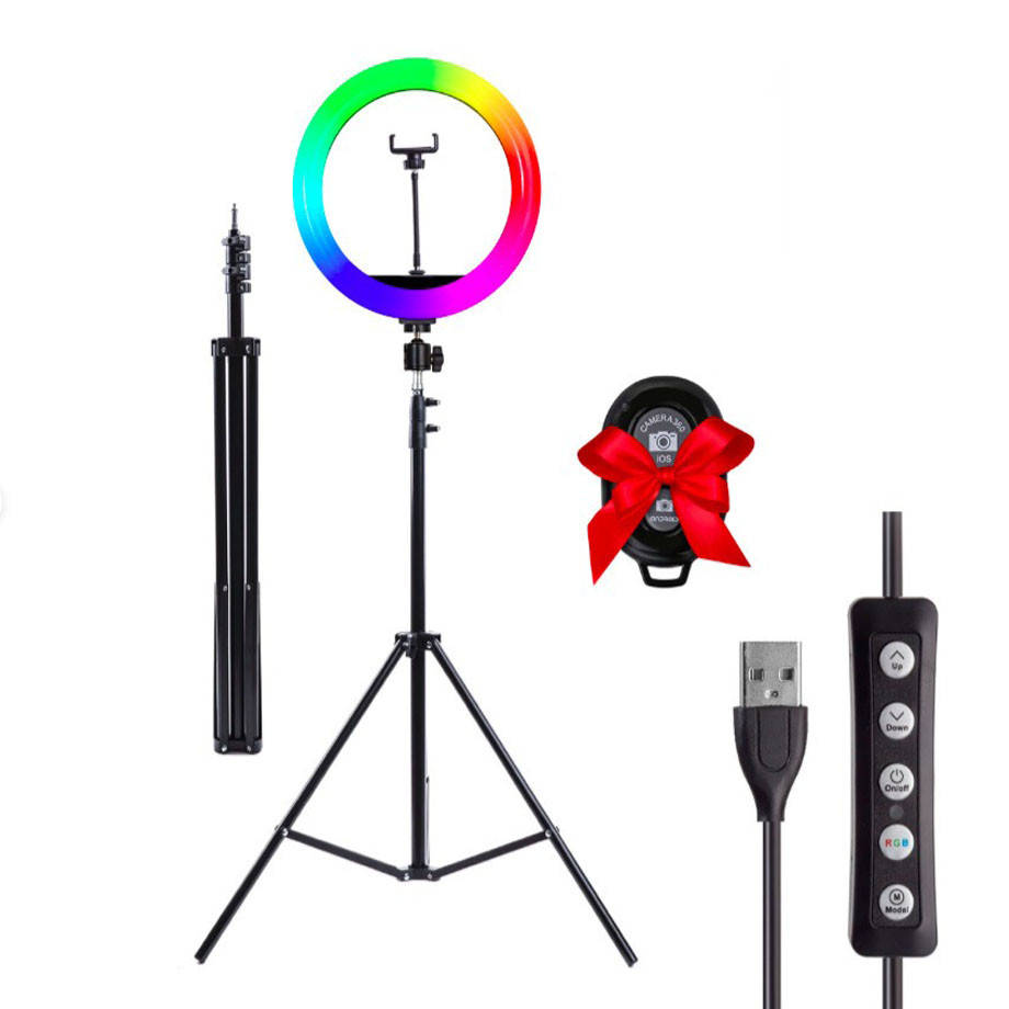 

Кольцевая лампа 20 см RGB + Подарки штативом 2м + Bluetooth пульт для селфи