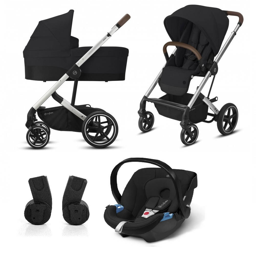 

Коляска Cybex Balios S Lux SLV 3 в 1 / Deep Black Автокресло Aton Pure Black + Адапторы, Черный