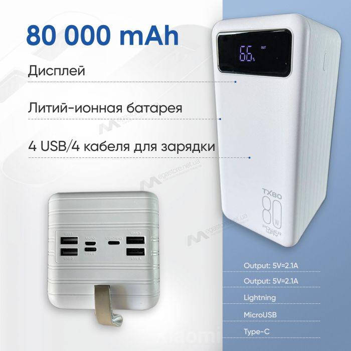 

Повербанк Power Way TX80 на 80000 mAh повербанк для смартфона планшета белый