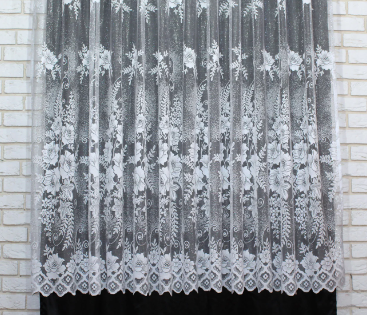 

Тюль короткая в цветы 1.20м. на жаккарде, Белый