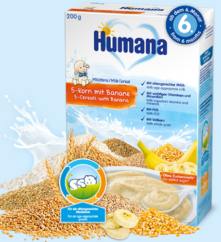 

Молочная каша Humana 5 злаков с бананом, 200 г.