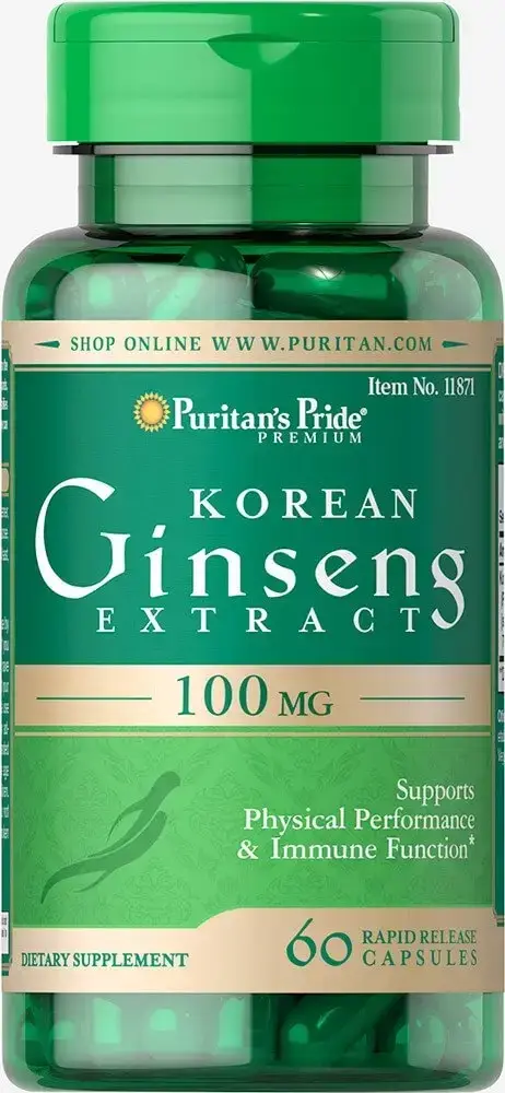

Корейский женьшень, Korean Ginseng Standardized, Puritan's Pride, 100 мг, 60 капсул