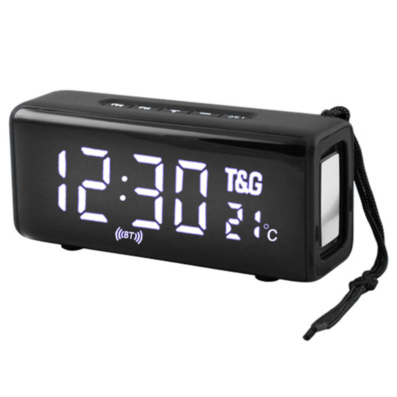 

Портативная bluetooth колонка T&G TG-174 с часами, радио и термометром, черная