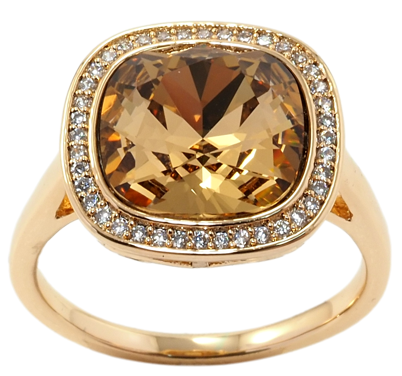 

Кольцо Xuping Позолота 18K с кр-ми Swarovski "Кристалл Topaz в обрамлении циркония, 17х17мм" р.19
