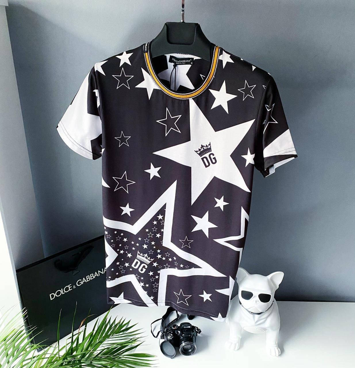 

Мужская стильная брендовая футболка (чёрная) Dolce & Gabbana / Cotton , polyester