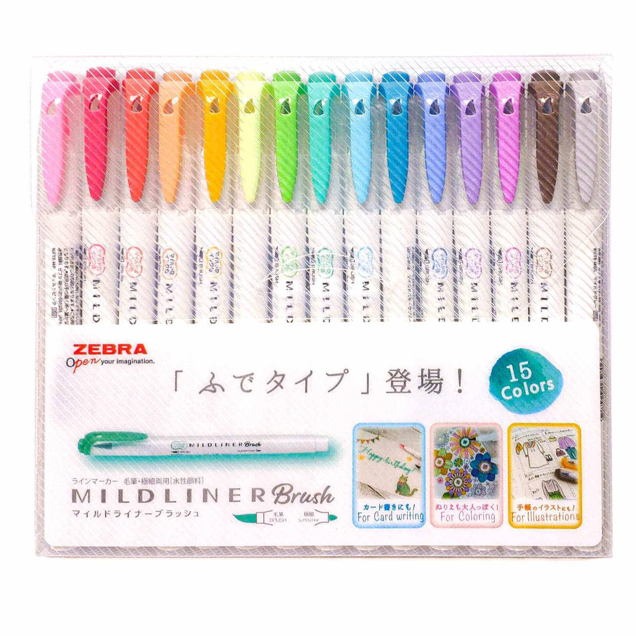 

Zebra Mildliner Вrush Pens набор из 15 цветов WFT8-15C