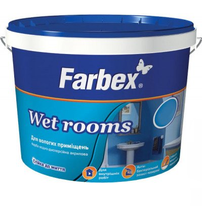 

Краска для влажных помещений акриловая "Wet Rooms" Farbex 3л (4.2кг), Белый