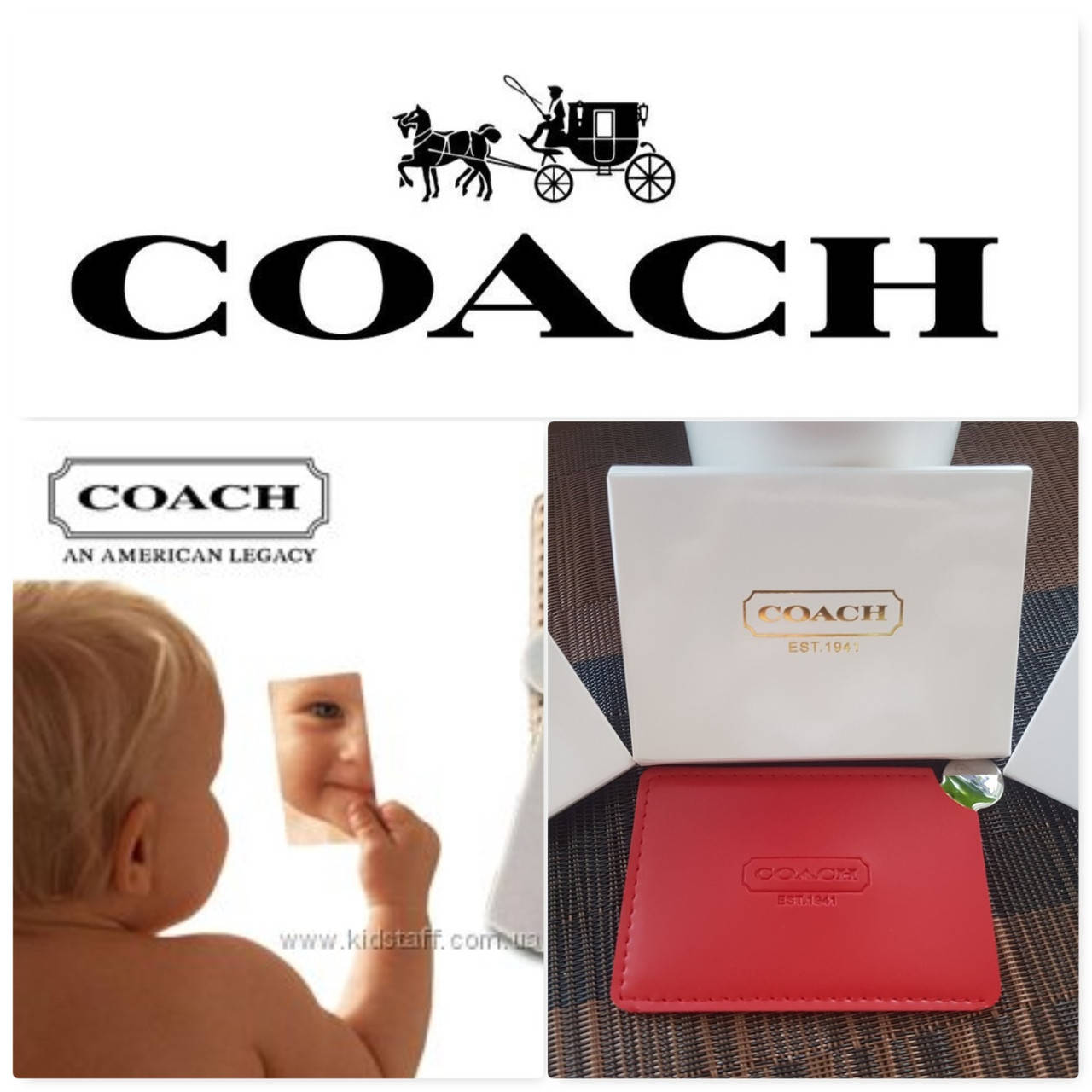 

Знаменитое стальное зеркало Coach в красном чехле