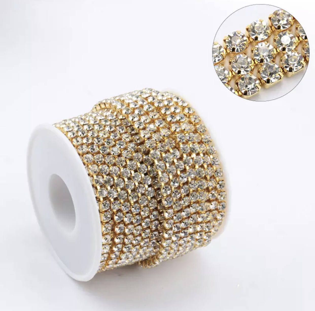 

Качественная цепочка со стразами ss6(2mm) Цвет металла золото, стразы Сrystal 1м