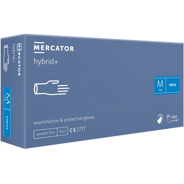

Перчатки виниловые MERCATOR Hybrid+ неопудренные, размер , 100 шт, Голубой