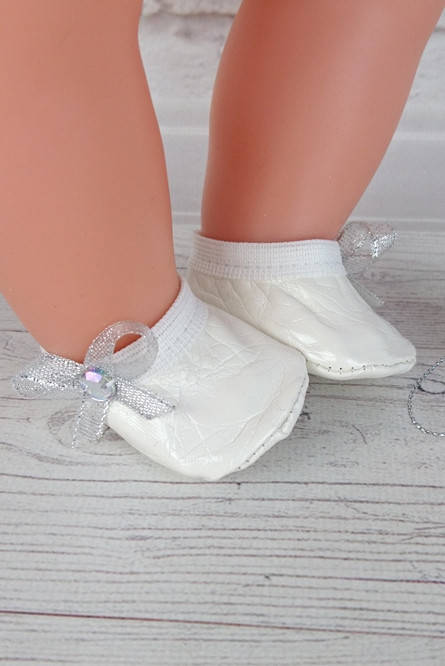 

Балетки белые с серебристым бантиком для куклы Baby Born