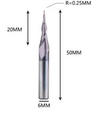 

Фреза конусная для ЧПУ R0,25-D6-L50-l20