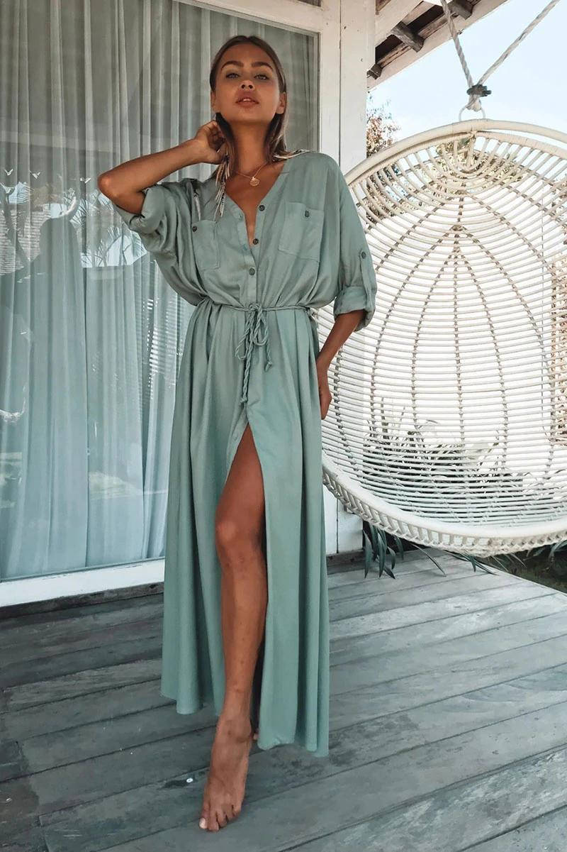 

Сорочка-сукня на довгий рукав з тонким пояском - 405-44-1