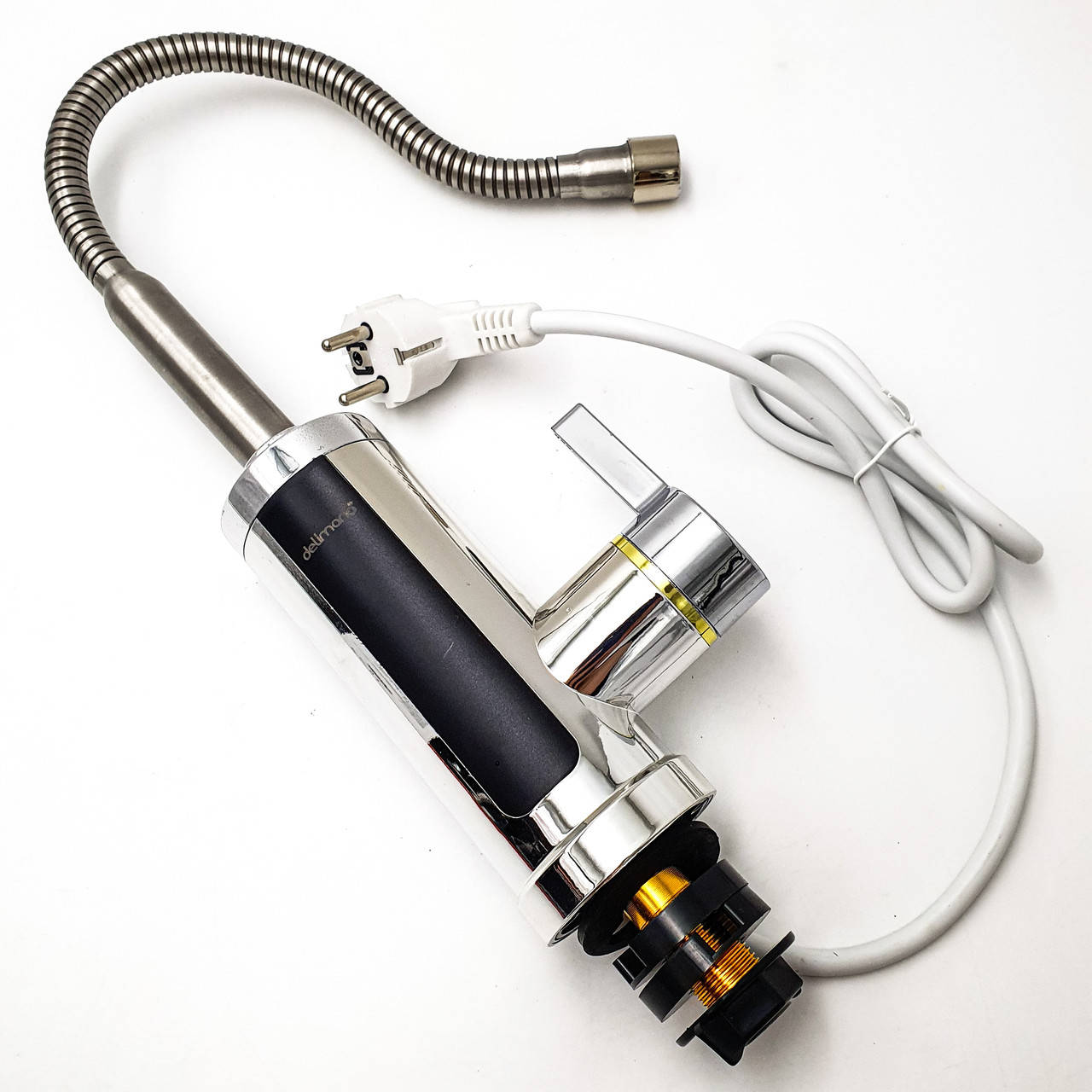 

Проточный водонагреватель электрический бойлер Делимано кран с гибким гусаком и экраном 3000Вт хромированный