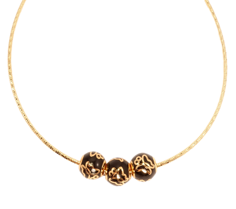 

Ожерелье Xuping Позолота 18K "Три Черных Шарика с Узором Бабочки на Жестком Ювелирном Шнуре" длина 41 см х 1,5