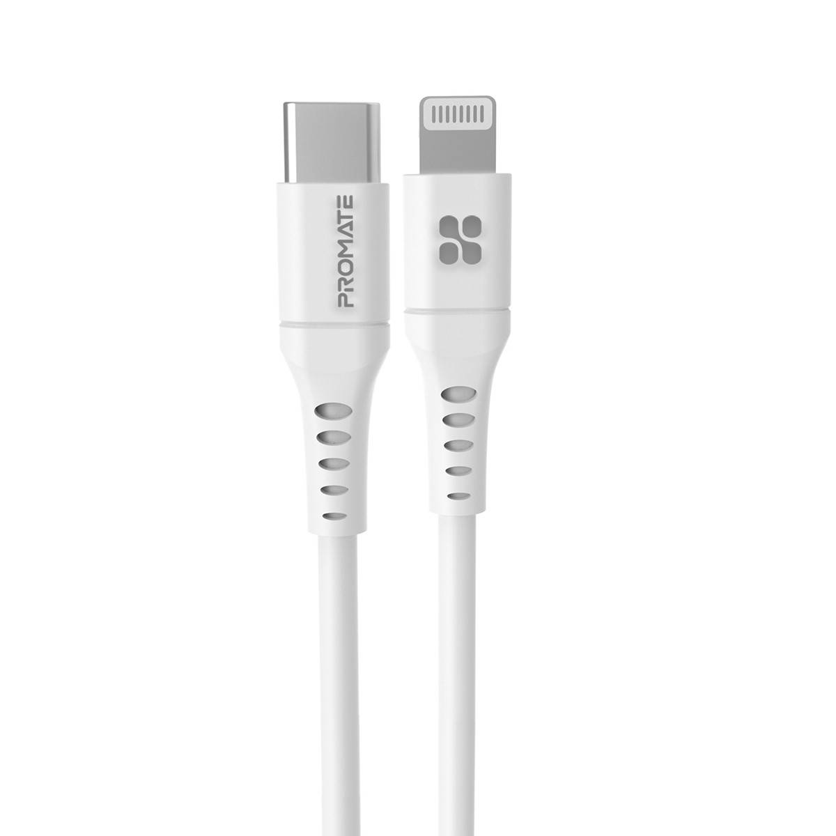 

Кабель Promate PowerLink-200 USB-C to Lightning 3А 2 м White, Белый