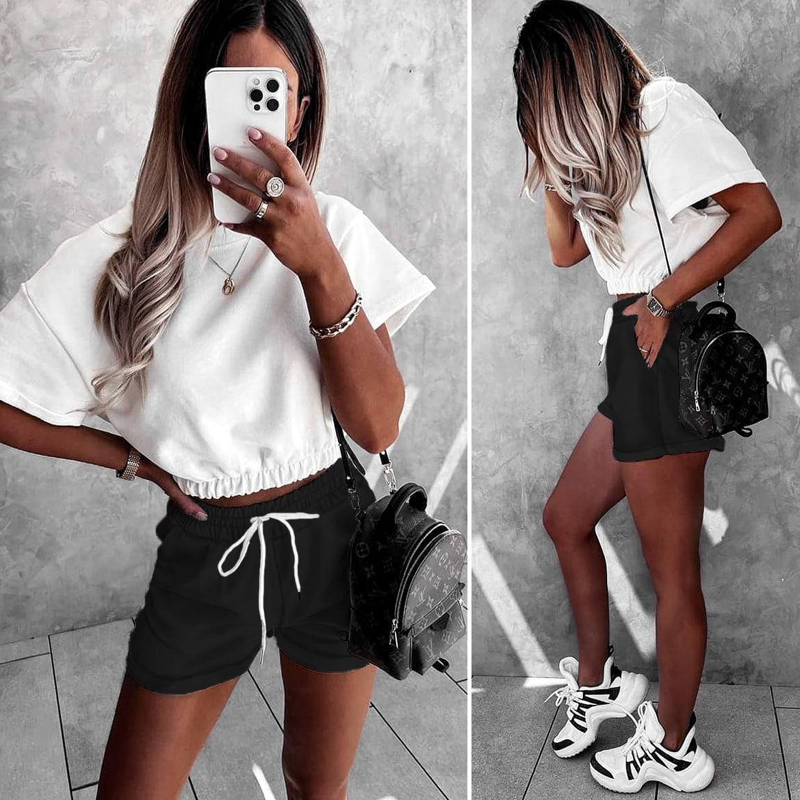 

Летний женский костюм топ и шорты (Код MF-508) О В, Белый