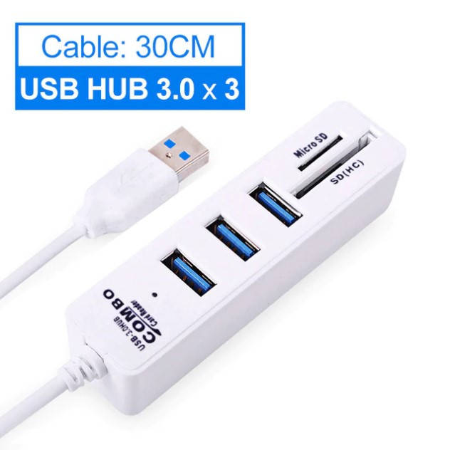 

USB Hub Combo + Card Reader SD/TF 3 порта, USB 3.0, Белый