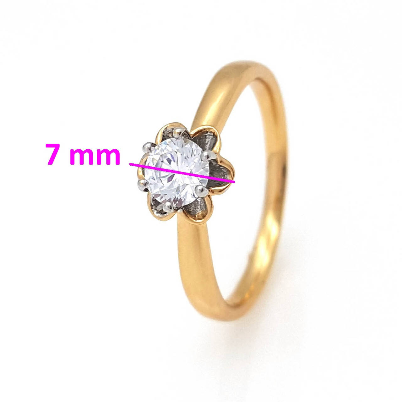 

Кольцо Цветок с цирконием, p. 17, р. 17,5 р. 19, р. 19,5, позолота + родий 18К