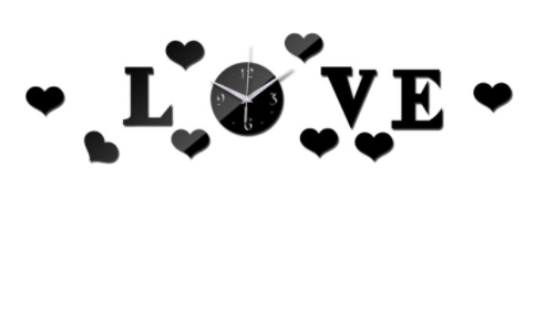 

Часы зеркальные 3D LOVE , часы наклейки с сердечками Черный