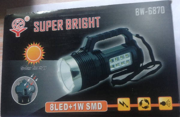 

Ручной фонарик на солнечной батарее Super Bright BW-6870, Черный