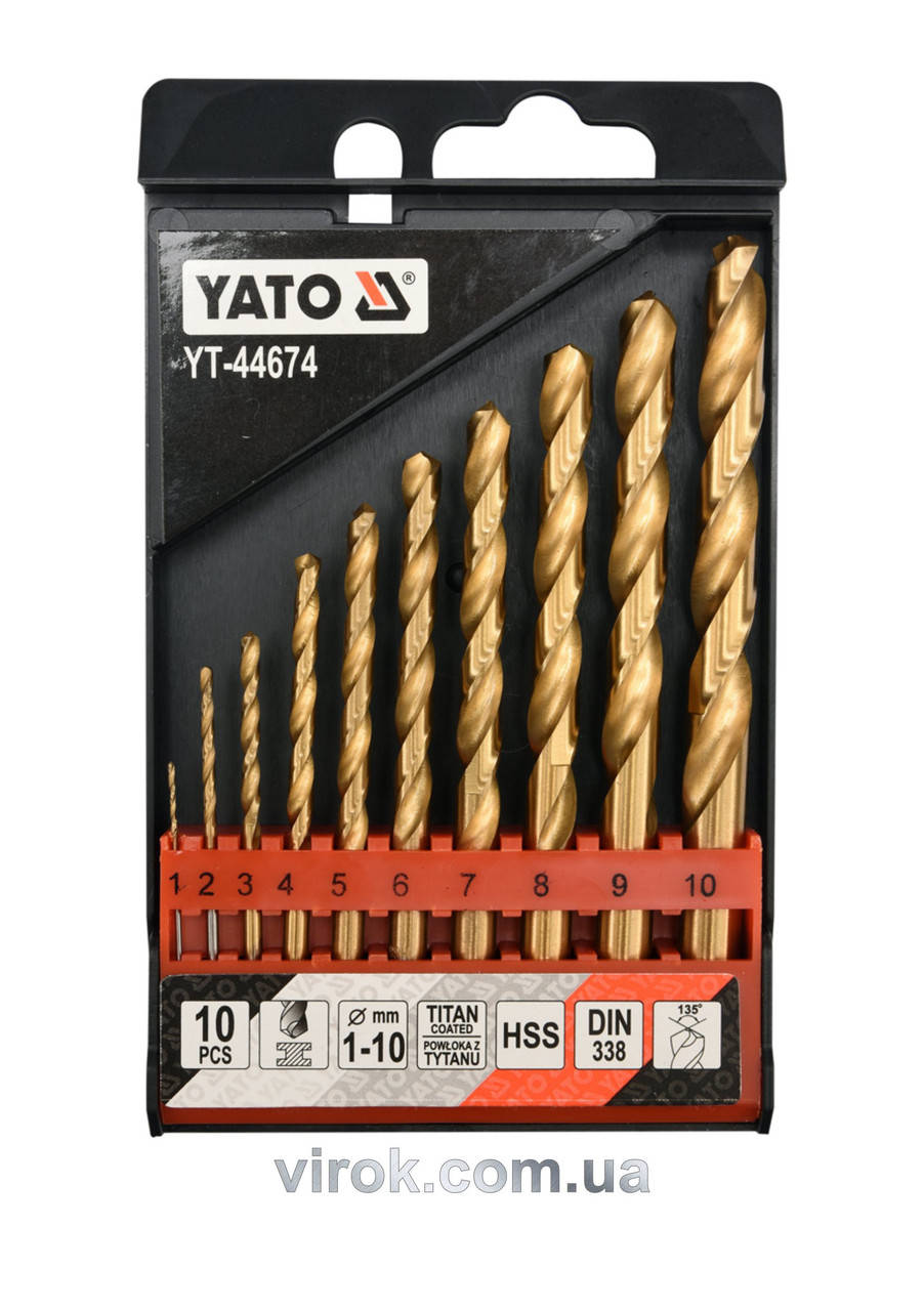 

Набор сверл по металлу YATO HSS-TiN 1-10 мм 10 шт YT-44674