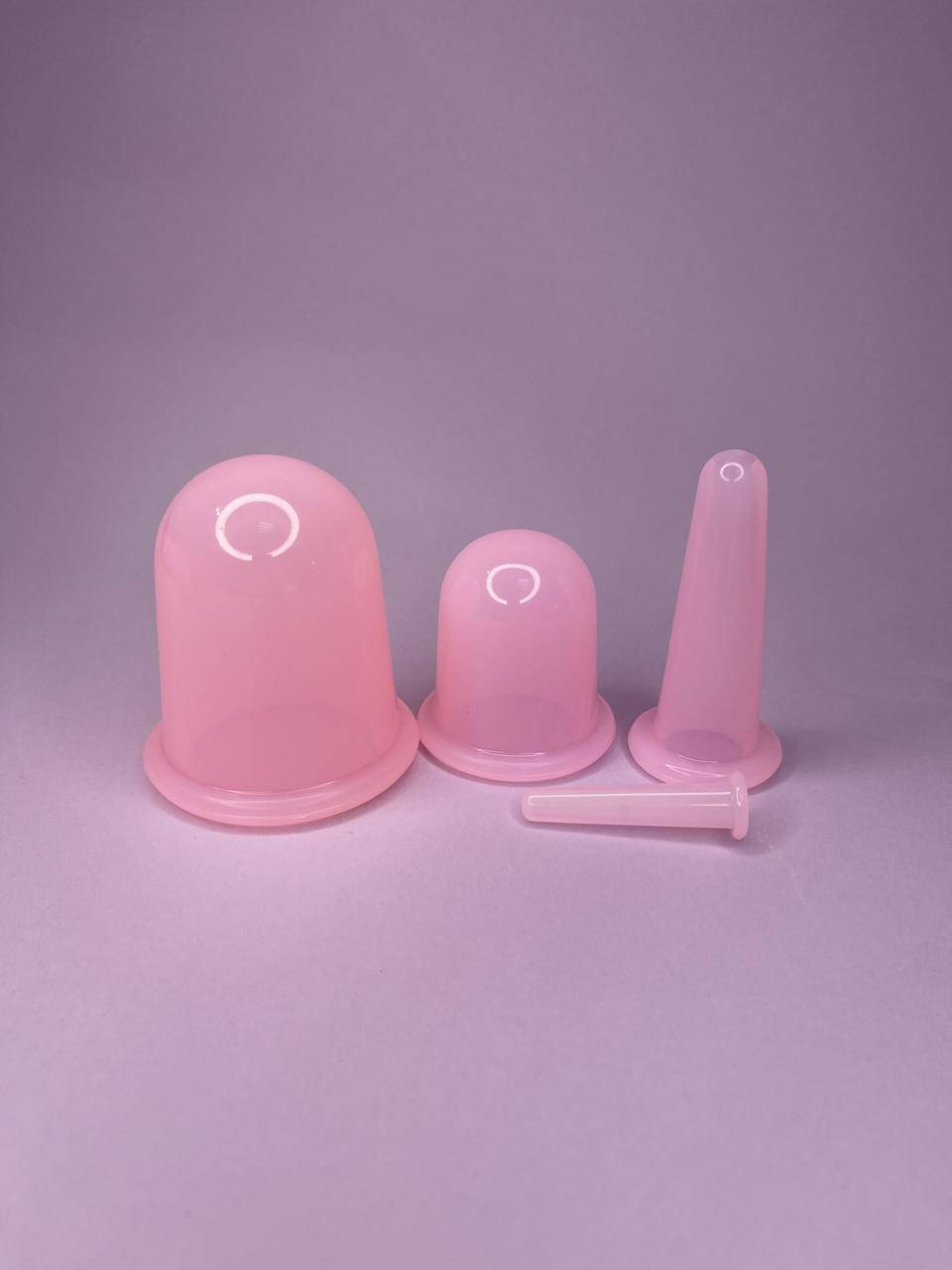 

Вакуумные силиконовые массажные банки 4 штуки набор, розовые