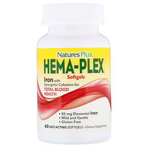 

Железо 60 быстродействующих капсул, Nature's Plus, Hema-Plex