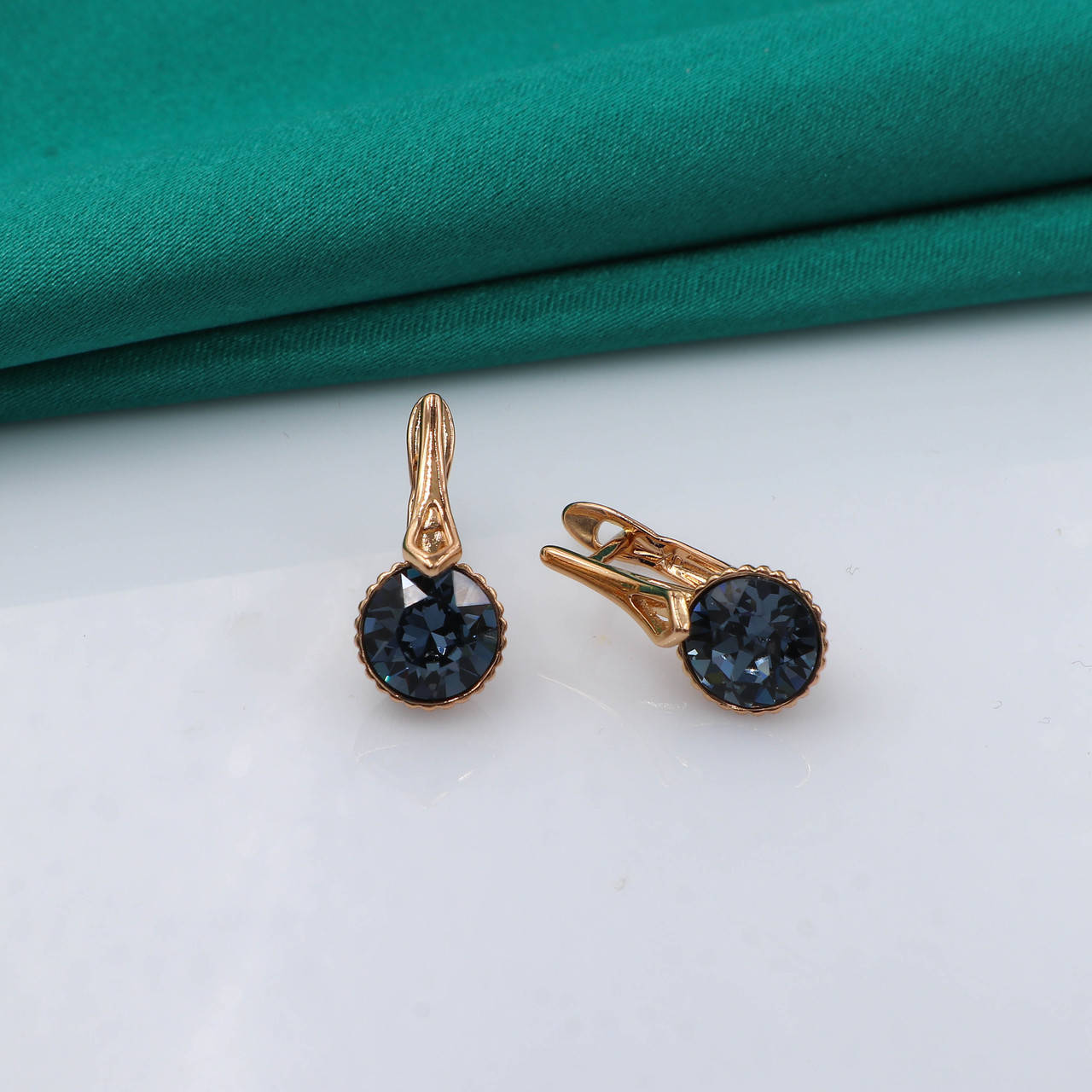 

Серьги Swarovski, Холодный Синий, англ.замок, позолота Xuping, 18К