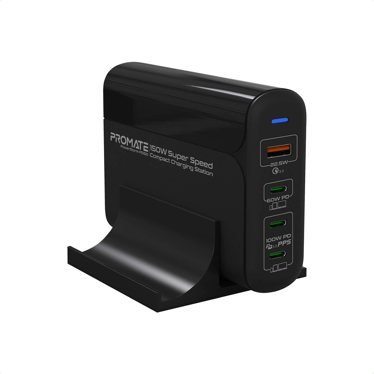 

Сетевое зарядное устройство Promate PowerStorm-PD150 150 Вт, 3хUSB-C+USB-A Black, Черный