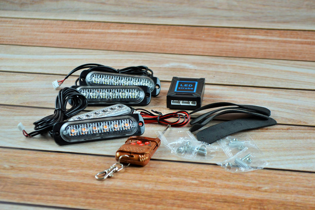 

Стробоскоп LED 6 диодов с пультом 4шт White/Yellow NEW (Белый + Желтый стробоскоп)