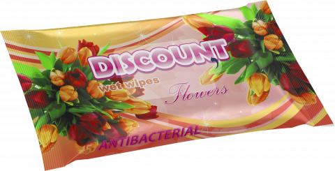 

Салфетки влажные антибактериальные DISCOUNT "Цветы" 15шт/уп