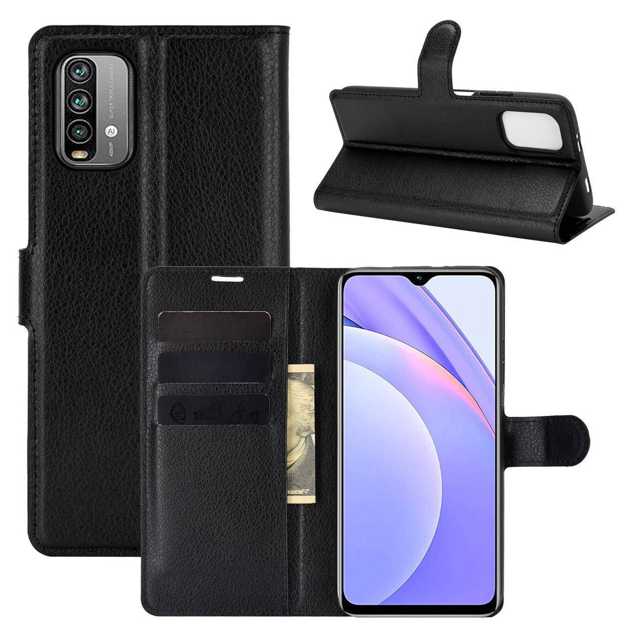 

Кожаный чехол книжка Lichee для Xiaomi Redmi 9T (9 цветов) черный