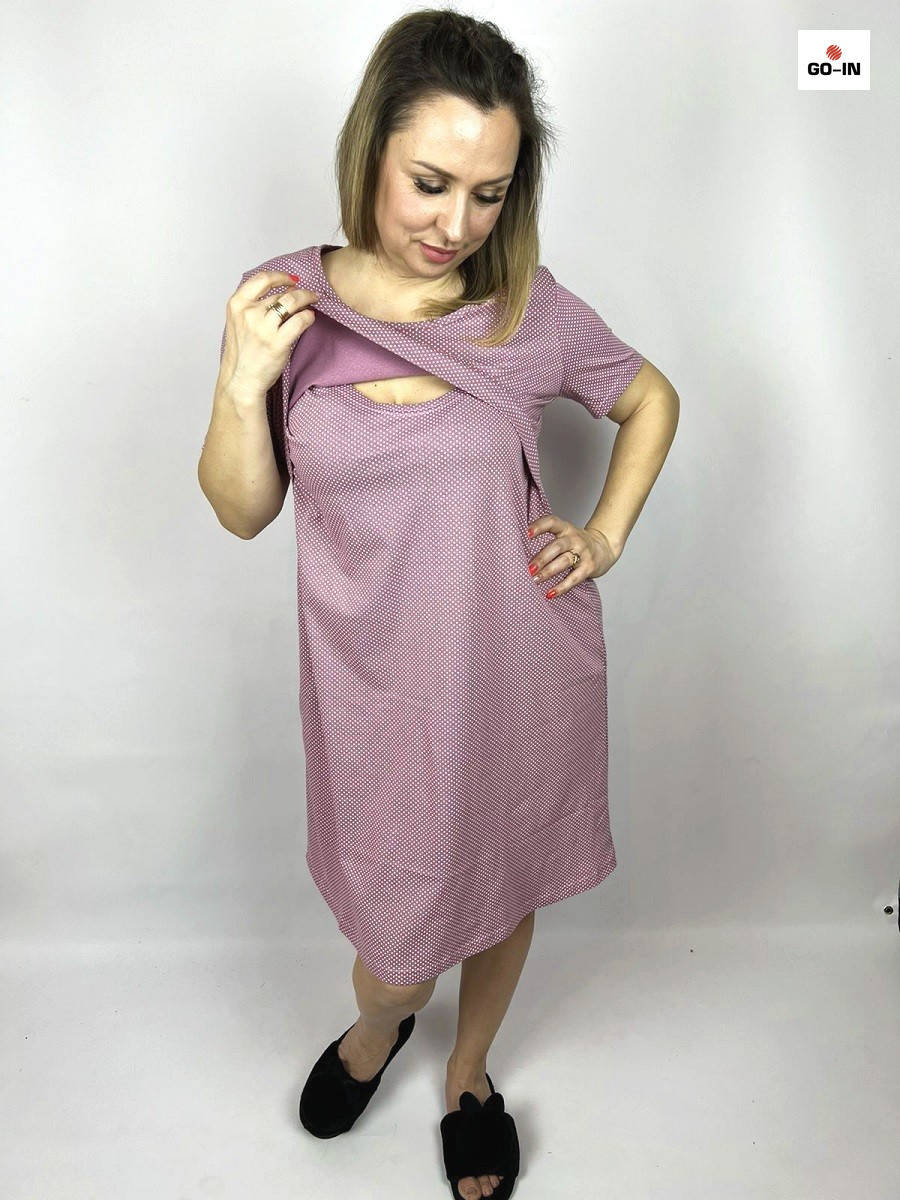 

Ночная рубашка женская для беременных и кормящих мам летняя с коротким рукавом 48-60р., Розовый