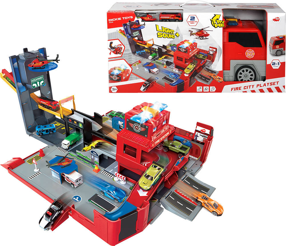 

Набор Dickie Toys 2 в 1 Пожарная машина. Разверни город со звуковыми и световыми эффектами (3719005), Красный