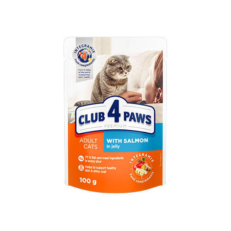 

CLUB 4 PAWS PREMIUM Клуб 4 лапы влажный корм для котов с лососем в желе, 100 гр.