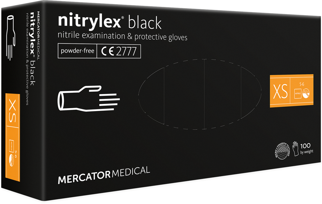 

Нитриловые перчатки Mercator Medical Nitrylex black,  (5-6), черные, 100 шт, Черный