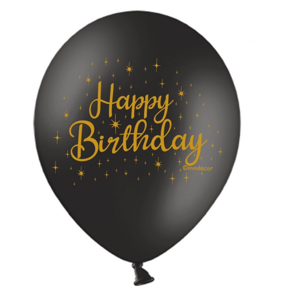 

Латексный шарик BELBAL 12"(30 см) Happy Birthday золото на черном, Персиковый