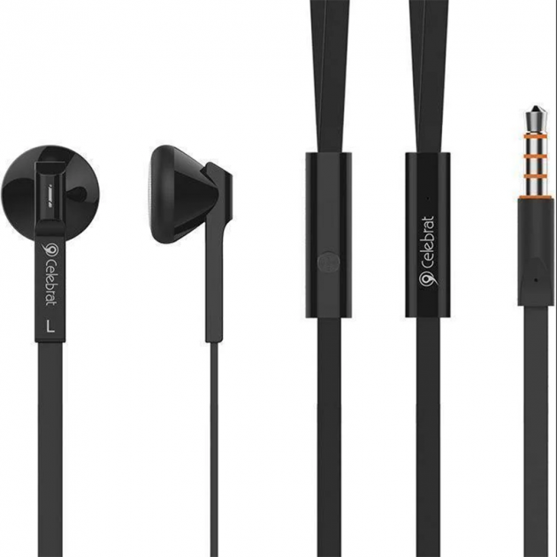 

Наушники проводные с микрофоном Celebrat D4S (1 наушник, плоский шнур) Black, Черный