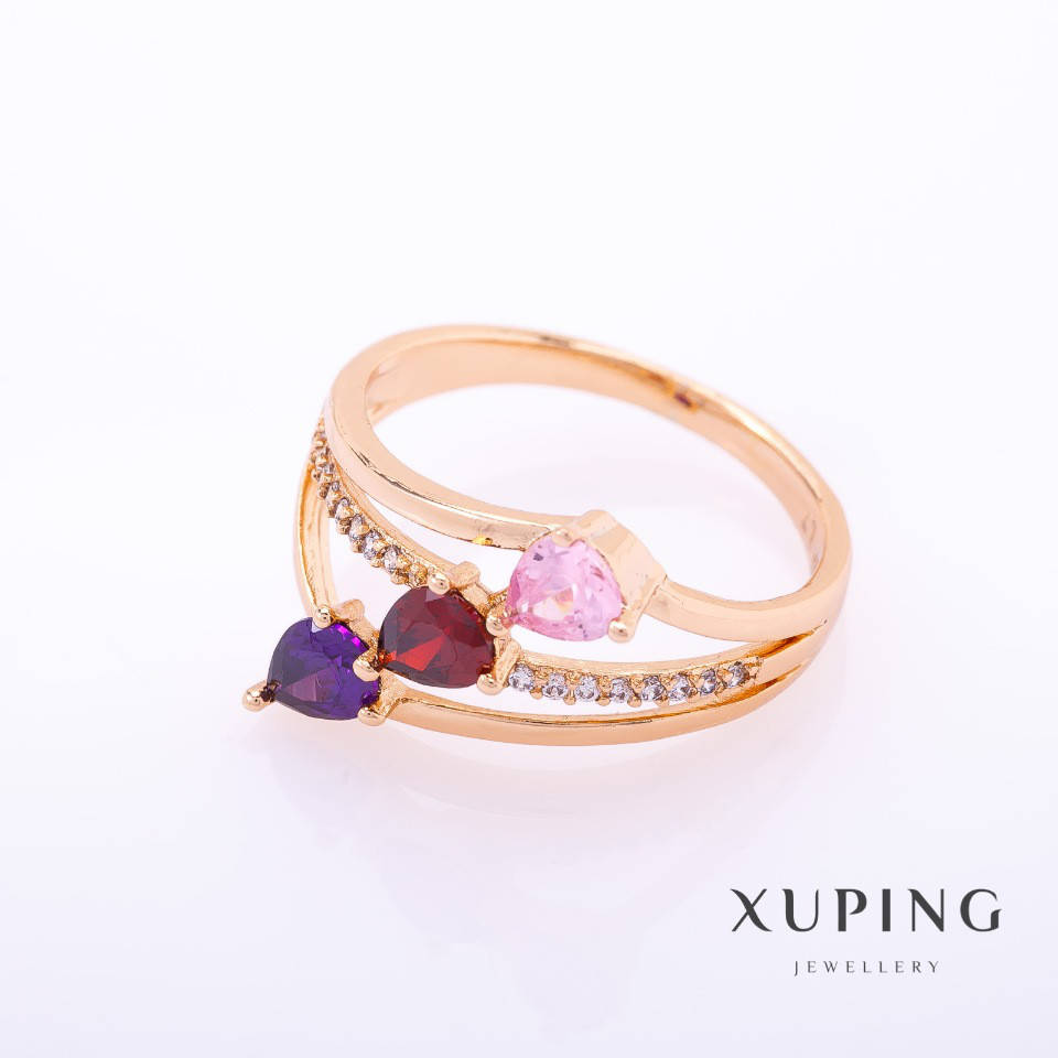 

Кольцо Xuping цвет металла "золото" разноцветные камни 4х5мм р-р16,17,18,20