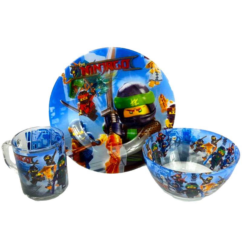 

Детский набор стеклянной посуды для кормления Ninjago ( Ниндзяго) 3 предмета Metr+синий
