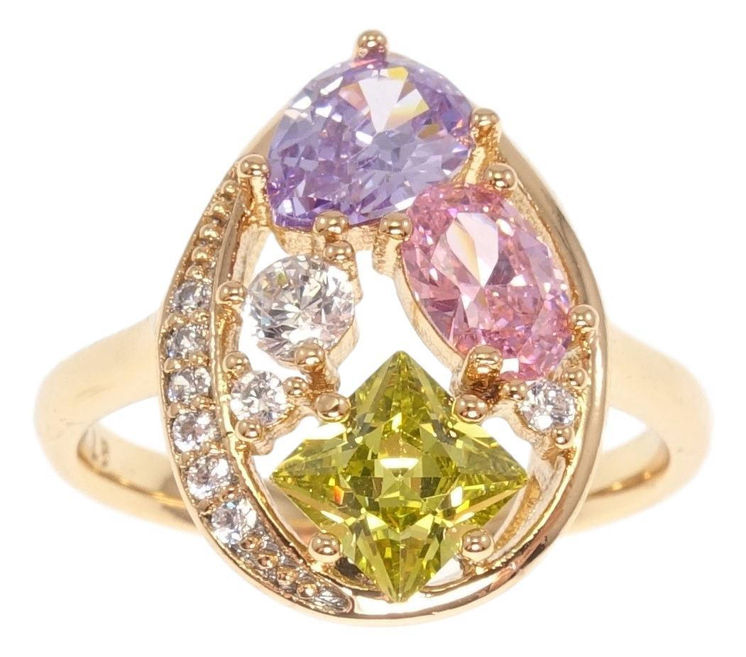 

Кольцо Xuping Позолота 18K "Крупная капля с вставками фигурные разноцветные кристаллы" р.16.5,17