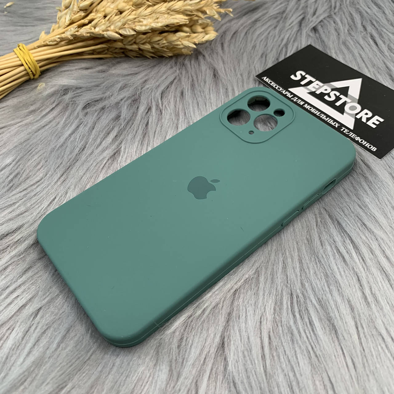 

Чехол КВАДРАТНЫЙ Silicone Case для Iphone 11 pro max 6.5 Full Camera с микрофиброй закрытым низом камерой 8. Pine green
