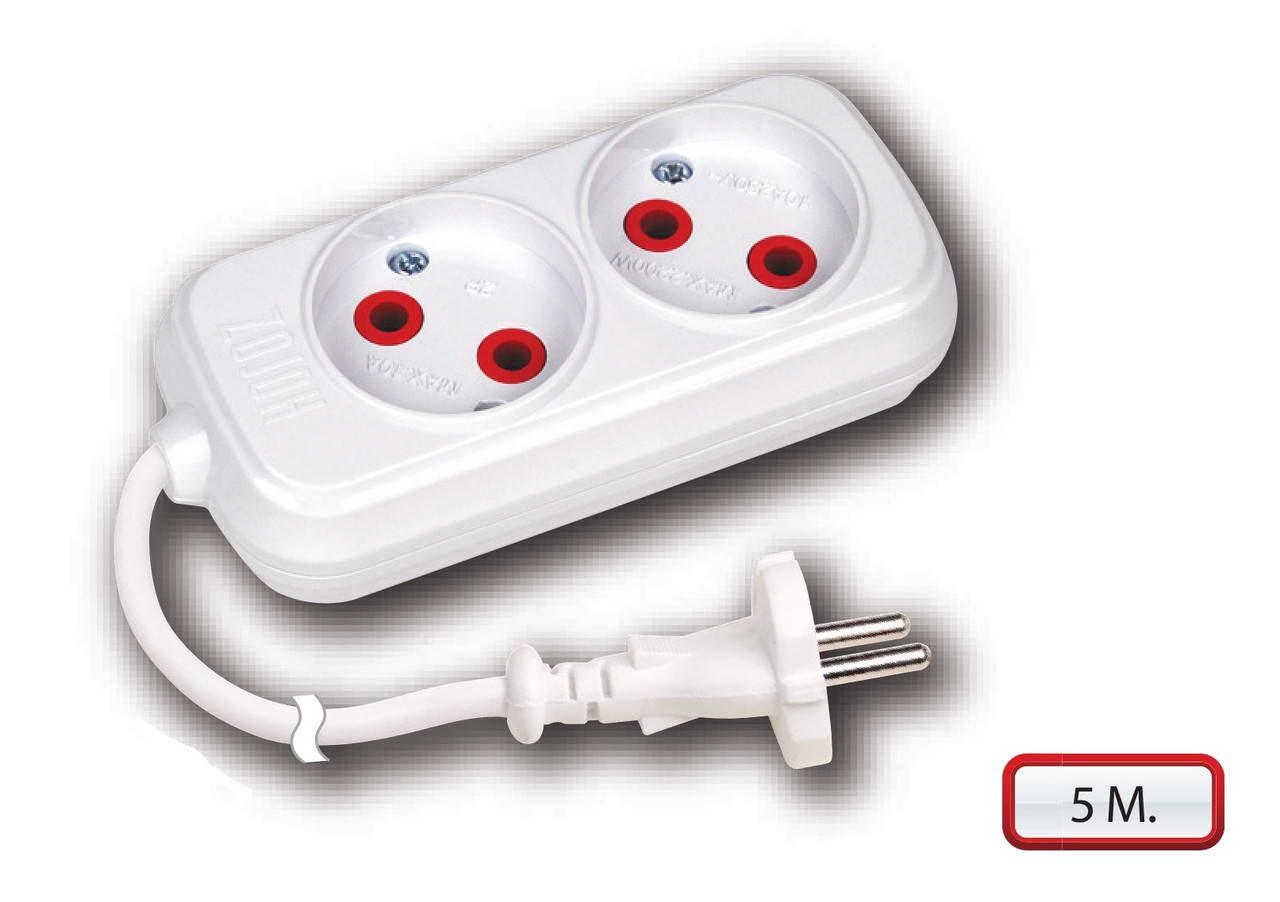 

Удлинитель 5 метров 2 розетки 220V 10A Horoz
