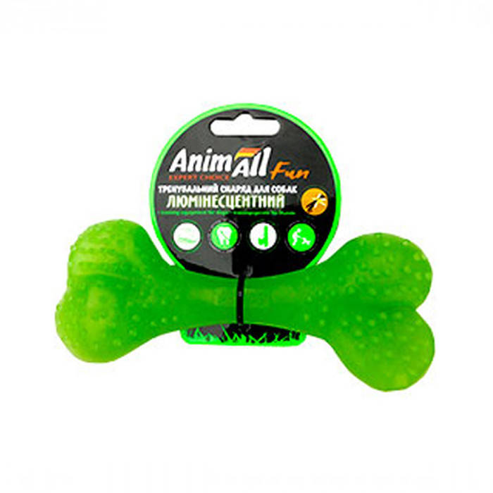 

AnimAll Игрушка Fun кость для собак, люминесцентная, 15 см, зеленая 1 шт., Зелёный